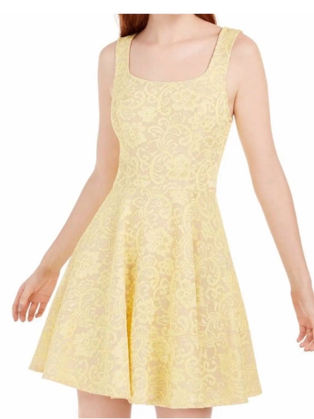 Speechless Yellow Lace Fit & Flare Mini Dress